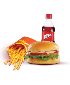 CHICKEN BURGER WITH FRIES & MAXX COLA