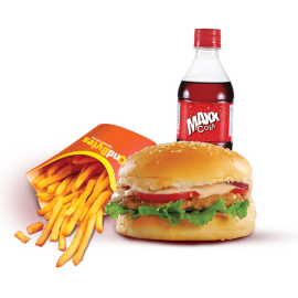 CHICKEN BURGER WITH FRIES & MAXX COLA
